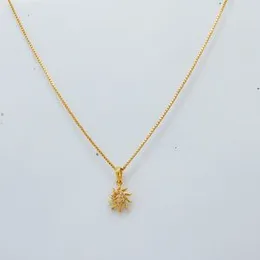 22kt Plated 1mm Box Chain With Small Sun Theme Design With Round Line Stone Pendant for Women-24 inch
