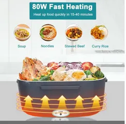 Electric Lunch Box Food Heater 80W Fast Heated Lunch Box for Adults, 1.5L Portable Food Warmer loncheras 12V/24V/110V for Car/Home/Office with Fork Sp