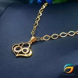 Gold Plated Guarantee 18/24 inch Machine Cut Link Chain with pendant Double heart Necklace for ladies.