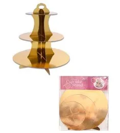 3 Tier Cardboard Cup Cake Stand Gold