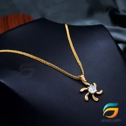 Gold Plated Chain With Pendant 18/24 inch 02MM Bismark Chain with Flower Stone Pendant Necklace for Ladies & Girl.