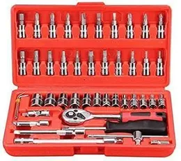 Tool Set with Ratchet Wrench, 46 pcs Hand Tool kit Long Handle Screwdriver Set