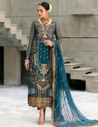 Teal Embroidered Pakistani Party Wear Suit