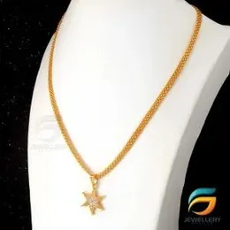 Gold Plated Guaranteed 18/24 inch 04mm Bismark Chain with Star Pendant Necklace for ladies.