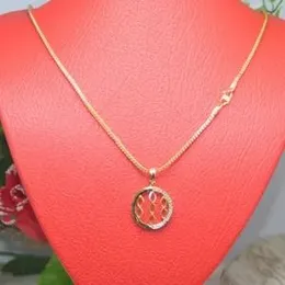 Gold Plated 2.2mm Fox Chain With Grille Pendant With White Stone For Women.