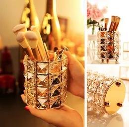 Europe Metal Makeup Brush Storage Holder Test Tube Eyebrow Pencil Organizer Bead Crystal Jar Jewelry Diamond Cosmetic Box LW03