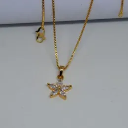 Gold Pure Original Flower Design Pendant With Chain For Women's Wedding Accessories Fashion