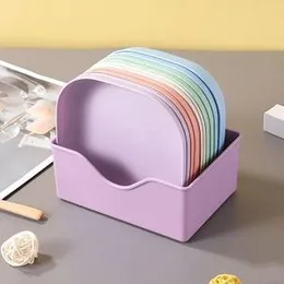 Square Plastic Serving Plate Set – 10-Piece Colorful Snack/Breakfast Plates with Storage Stand – Lightweight & Durable