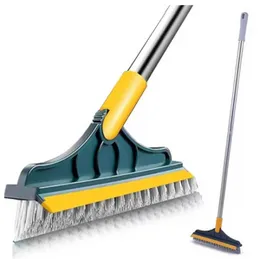 2-in-1 Floor Scrub Brush with Long Handle & Wiper | Detachable Adjustable Cleaning Brush for Floor, Tile, Bathroom, and Kitchen