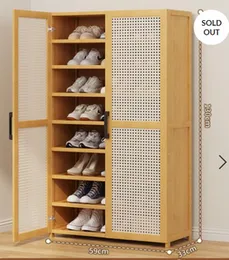 130cm Rattan Design Bamboo Shoe Cupboard