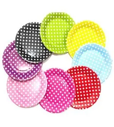 Disposable Polka Dot Paper Plate Decorated Birthday Party 10 Pack Multi Color