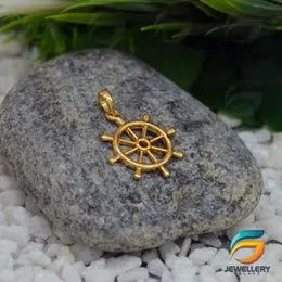 Gold Plated Yellow 3d Ships Wheel Charm Pendant for Women