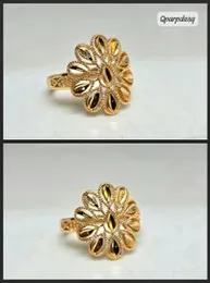 Gold-tone metal floral cocktail Big ring For Women
