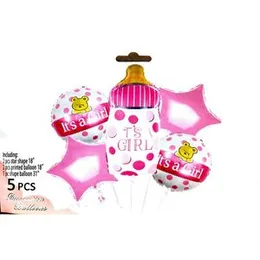 5 Pcs Baby Shower Foil Balloon Set - It's a Girl Foil Set - Pink Baby Girl Theme