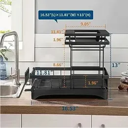 Dish Racks 2 Level Countertop Drying Rack with Drain Tray, Kitchen Dish Strainers with Utensil Holder, Overhang Cutting Boards Large Capacity an