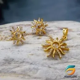 Gold Plated Sun Theme With Earrings and Pendent For Women.
