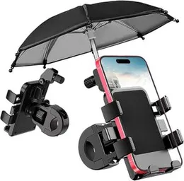 Universal Handlebar Bike & Motorcycle Phone Holder with Umbrella – Adjustable Handlebar Mount for Smartphones (3.5–6.5 inch), Waterproof Sunshade Mobi