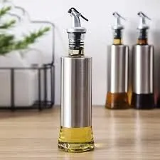 Glass Oil Dispenser with Steel Cover Seasoning Bottle/Glass Oil Bottle Leakproof Stainless Steel Dispenser