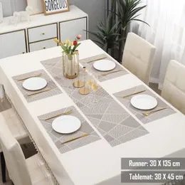 HOKIPO Pvc Placemats With Table Runner For Dining Table 4 Seater (Ar3004), Polyvinyl Chloride, piece 1, Beige