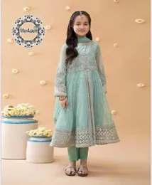 Kids Sea Green Embroidered Anarkali Suit