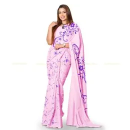 Light Pink With Purple Cotton Printed Saree