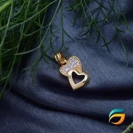 Gold Plated Double Heart Pendant With White Stone For Ladies Fashion Stylish Rich Look Pendant For Women.