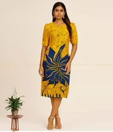 Yellow with Black & Blue LS Frock 04