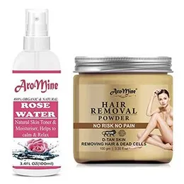 AroMine Natural & Organic Hair Removal Powder 100gm & Rose Water 100ml, All Hair & Skin Type, Combo Offer (FROM INDIA)SAB
