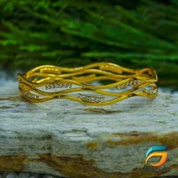 Choice Bangles Kolkata Designer Gold Metal Bangle Set White Line With Stone Fore Women-19cm