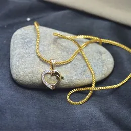 Gold plated 2.2mm fox chain with dolphin heart pendant-24 inch