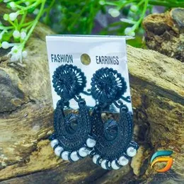 Black Colour Earring Stylish Fashion Black Round Metal Dengal With White Pearl Drop Earring  for Women.