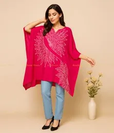 Hot Pink with White Silk Batik Kaftan