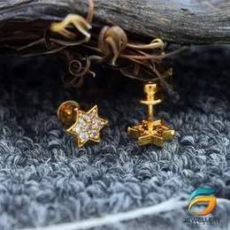 Gold Plated Small Star Earrings With White Stone for Women.