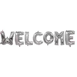 7Pcs 16" WELCOME Letter Banner Balloon Party Foil SILVER