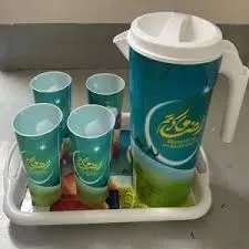 Multicolor Ramadan kanji jug and 4 cups and tray