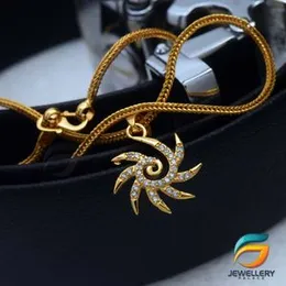 Gold Plated Chain With Pendant 18/24 inch 02MM Fox Chain with Star Sun Theme Pendant Necklace for Ladies & Girl.