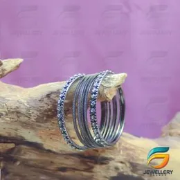 Silver Plated Traditional Antique Look Spring Design Stylish Fancy Bangle with White Stone for Girl & Women.