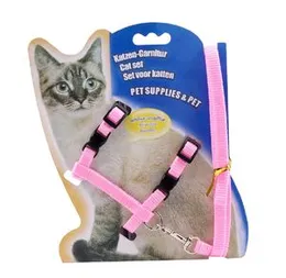 Pet Cat Walking Leash Solid Color Harness And Leash String Adjustable Nylon Pet Traction Pet Harness Belt Cat Halter Neck