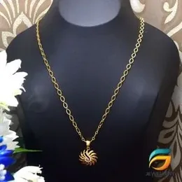 Gold Plated 04mm Machine Cut Link Chain Guaranteed 18/24 inch Chain with Sun Theme Pendant Necklace for ladies.