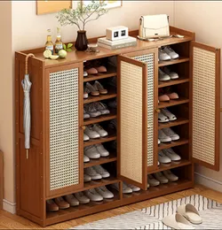 120cm Rattan Design 4 Door Bamboo Shoe Cupboard