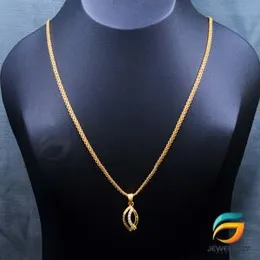 Gold Plated Chain With Pendant 18/24 inch 02MM Bismark Chain with Leaf Pendant Necklace for Ladies & Girl.