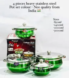 4 Pieces heavy stainless steel pot set colour-No1 Quality from india
