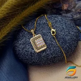 Gold Plated Guaranteed 18/24 inch 01mm Box Chain with Box Pendant With White Stone Necklace for Ladies-45cm