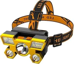 USB Rechargeable 5-LED Headlamp – Built-in 18650 Battery, Hands-Free Flashlight for Outdoor Camping, Hiking & Night Work