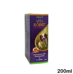 Greenvet Vita Boost Syrup – 200ml Multivitamin & Multimineral Supplement with L-Lysine for Dogs, Cats, Puppies & Kittens