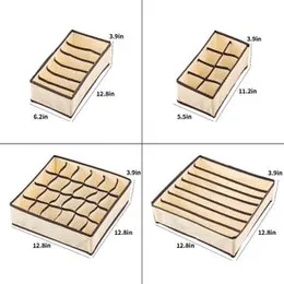 4 PC's Foldable Cloth Storage Box Drawer Divider Organizer Closet Storage Clothing Storage Organizers Box for Socks Bra Tie Scarfs - Beige Set of 4