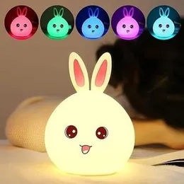 Cute Big Face Rabbit Silicone Night Light for Kids – USB Rechargeable Color-Changing Lamp for Toddlers & Babies – Soft Portable Bedside Nightlight for