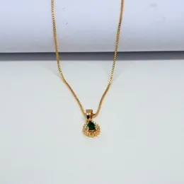 Green Pendant Necklace with Emerald Stone in Sterling Gold Chain