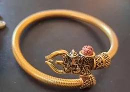 Men’s Brass Kada with Trishul & Rudraksha Design | Traditional Adjustable Bracelet