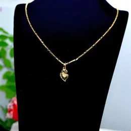 Gold Plated 1mm New Model Box Chain With Heart Pendant With White Stone For Women.